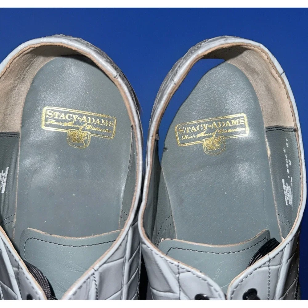 Stacy Adams Oxford Gray Leather‎ Croc Print Cap Toe Lace Up Mens Shoes 12D